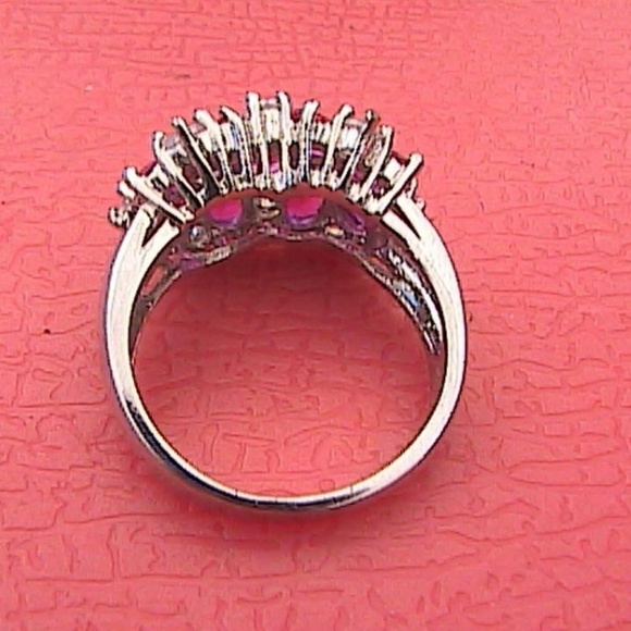 14k Wg Filled Ruby & White Topaz GoldRing  (#68) - Picture 7 of 8